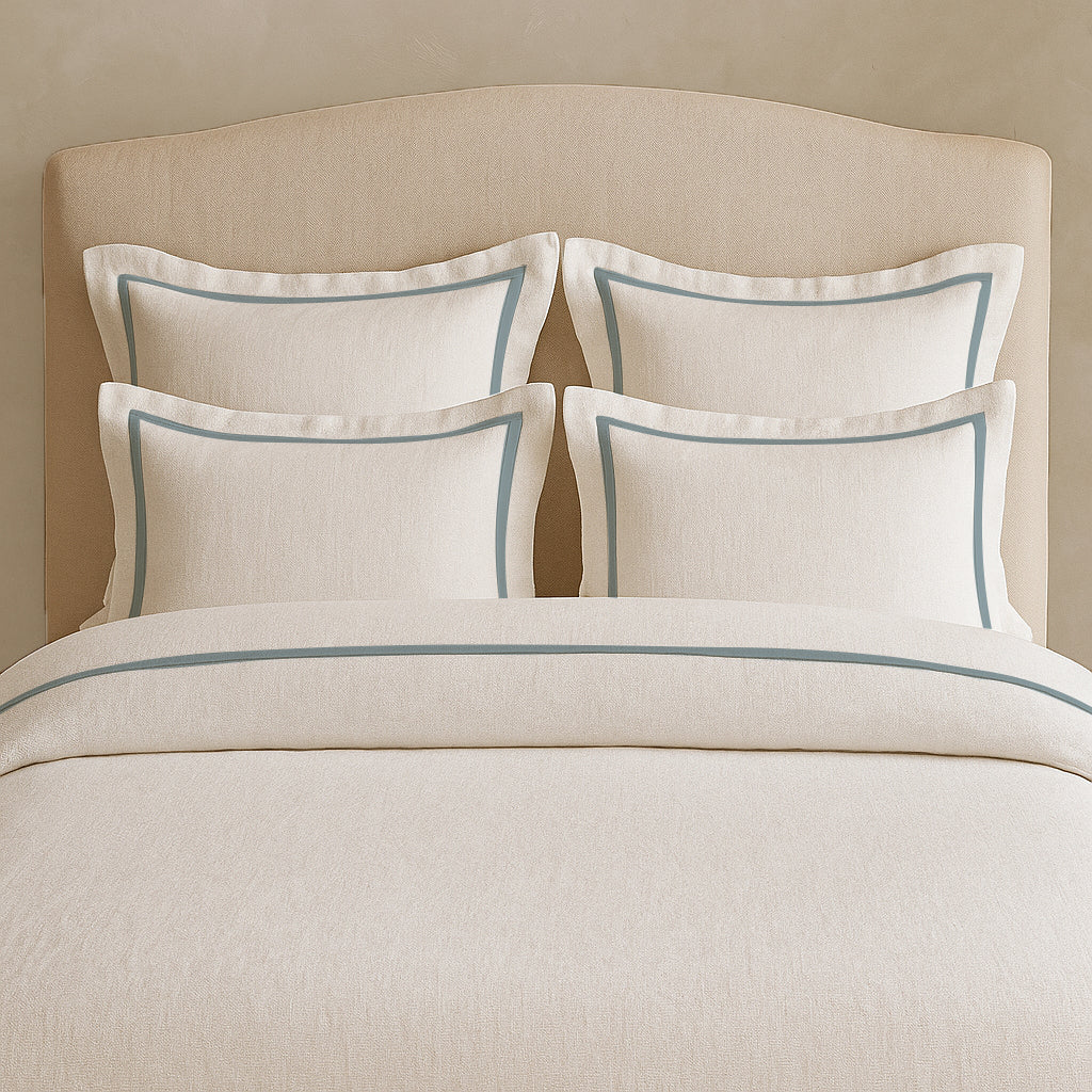 Set copripiumino in lino con bordo a cornice