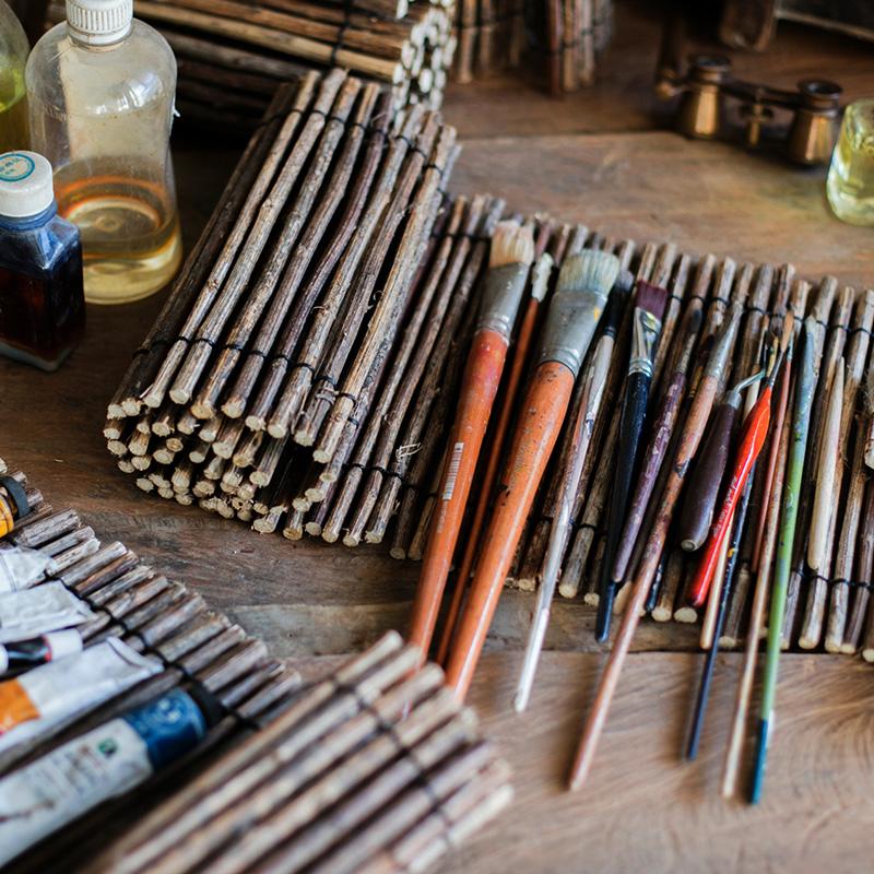 Custodia arrotolabile in legno per pennelli da calligrafia