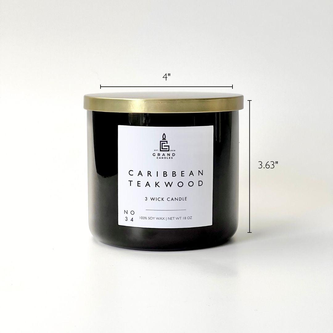 Candela di soia al legno di teak dei Caraibi