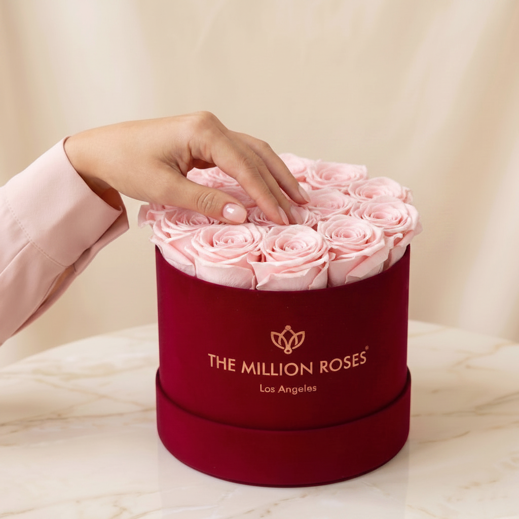 Classic Bordeaux Suede Box | Light Pink Roses