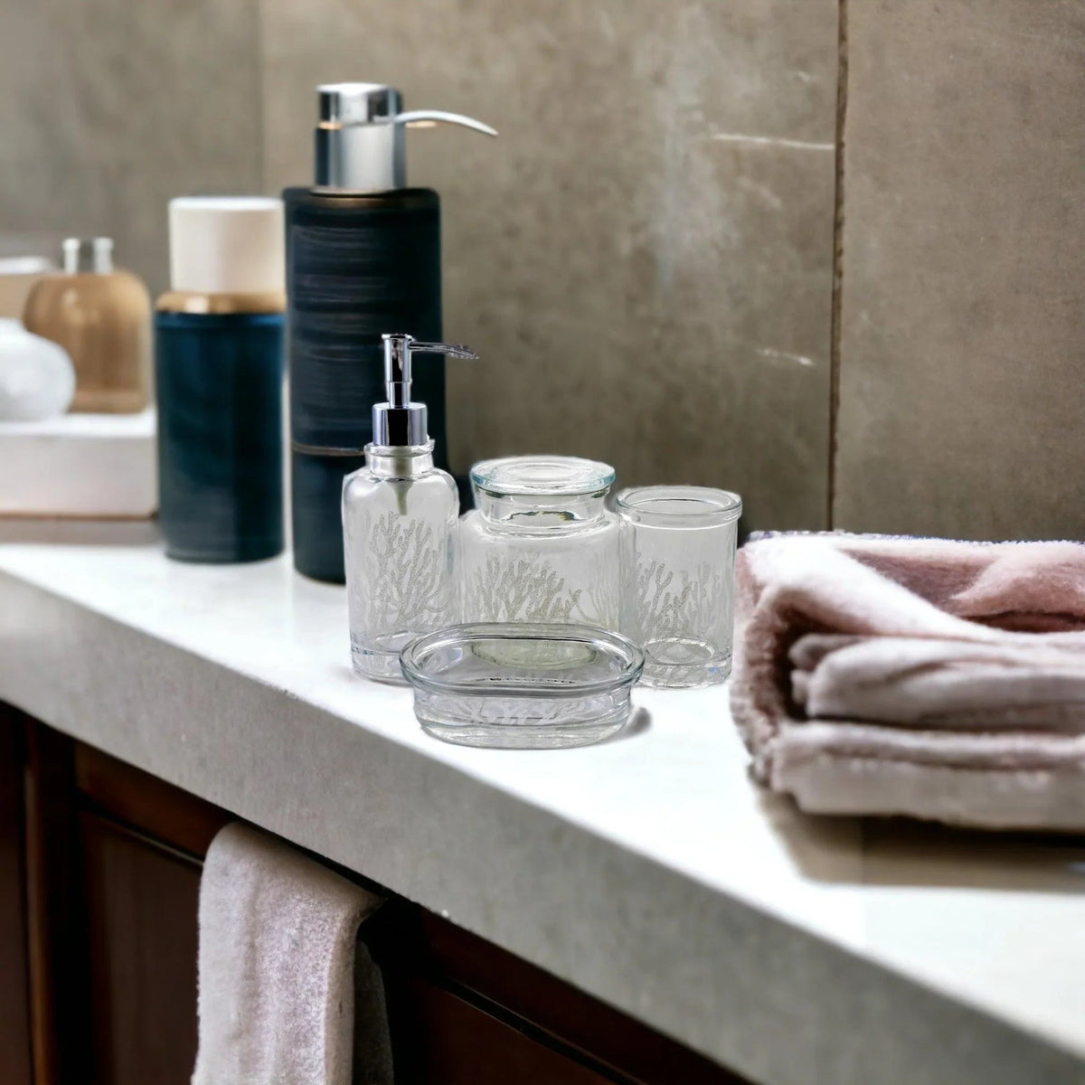 Ensemble d'accessoires de salle de bain 4 pièces transparent | Collection Arctique