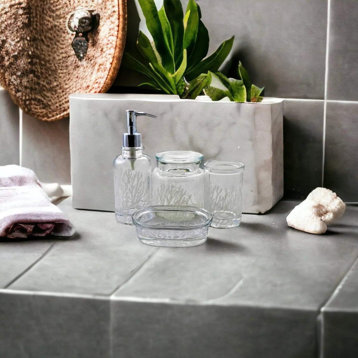 Ensemble d'accessoires de salle de bain 4 pièces transparent | Collection Arctique