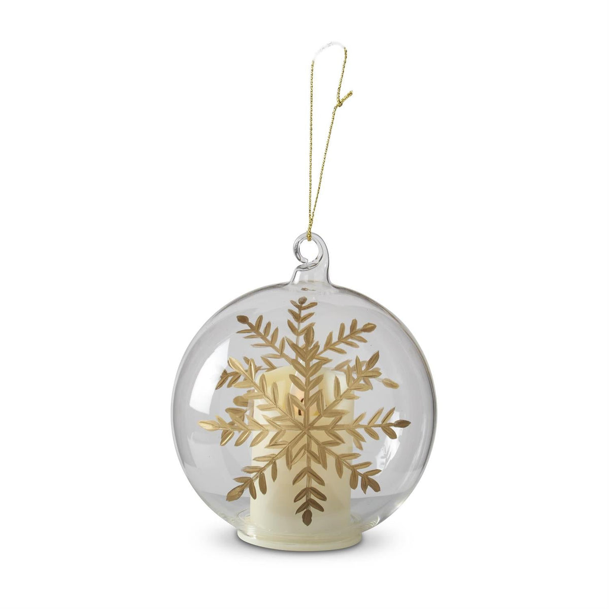 LED Clear Glass Gold Gilded Etched Snowflake Ornament
