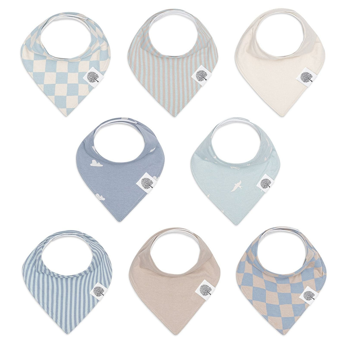 Set di 8 bavaglini a bandana motivo nuvole