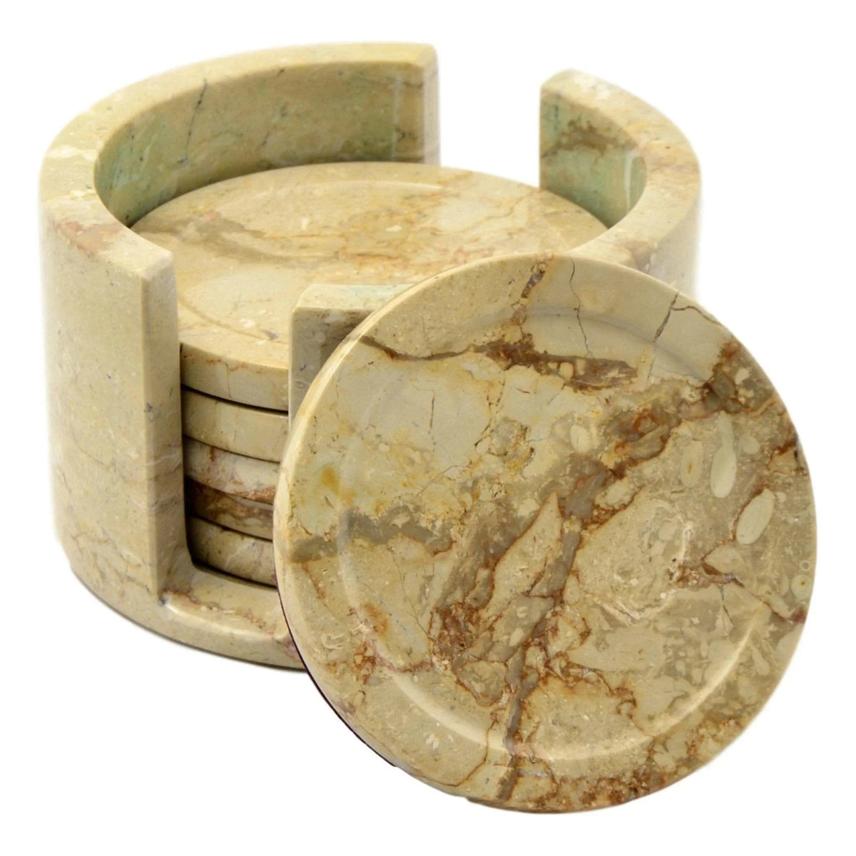 Ensemble de dessous de verre avec support en marbre beige Sahara