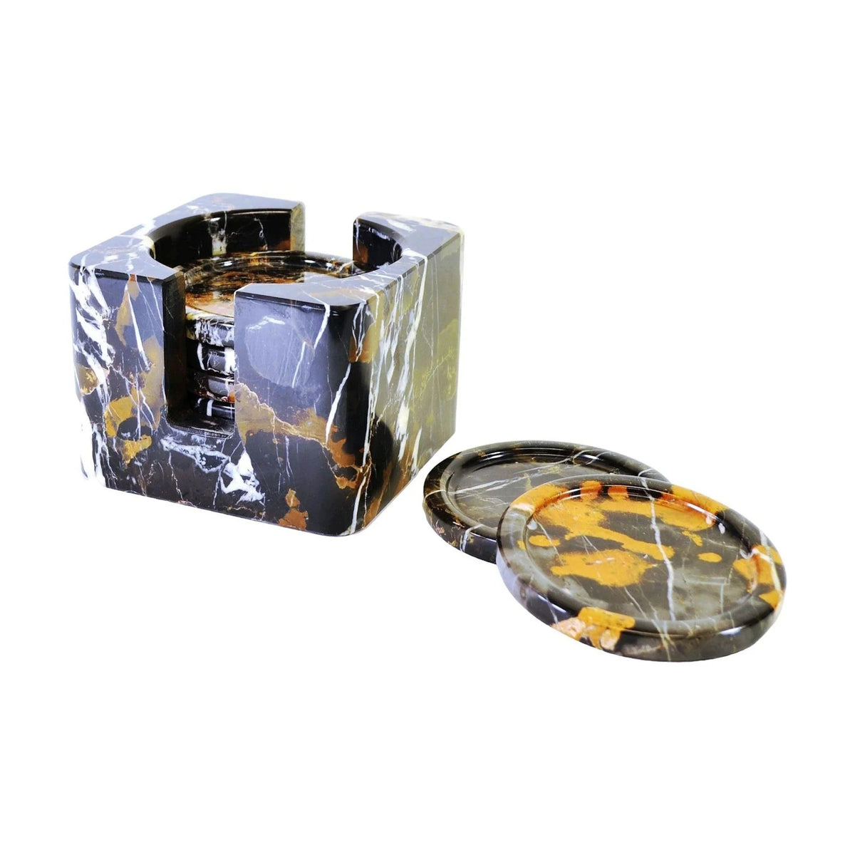 Ensemble de dessous de verre avec support de rangement - Marbre Michelangelo