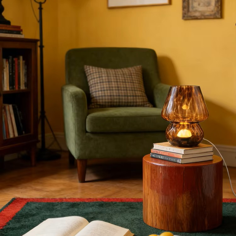 Murano-Style Glass Mushroom Table Lamp | Colorful Striped & Dotted Bedside Light