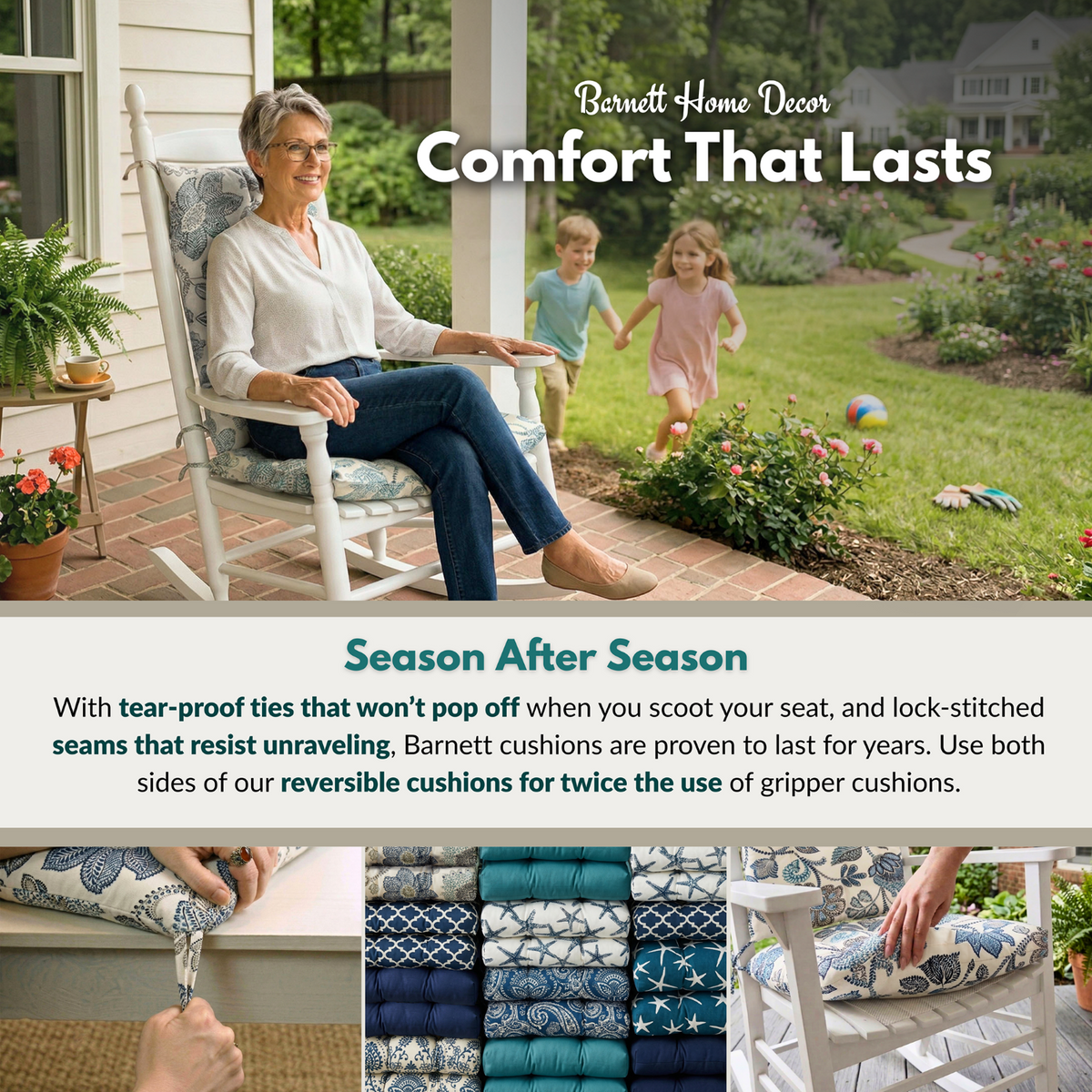 Sylvan Navy Blue Arts & Crafts Porch Rocker Cushions - Fade Resistant