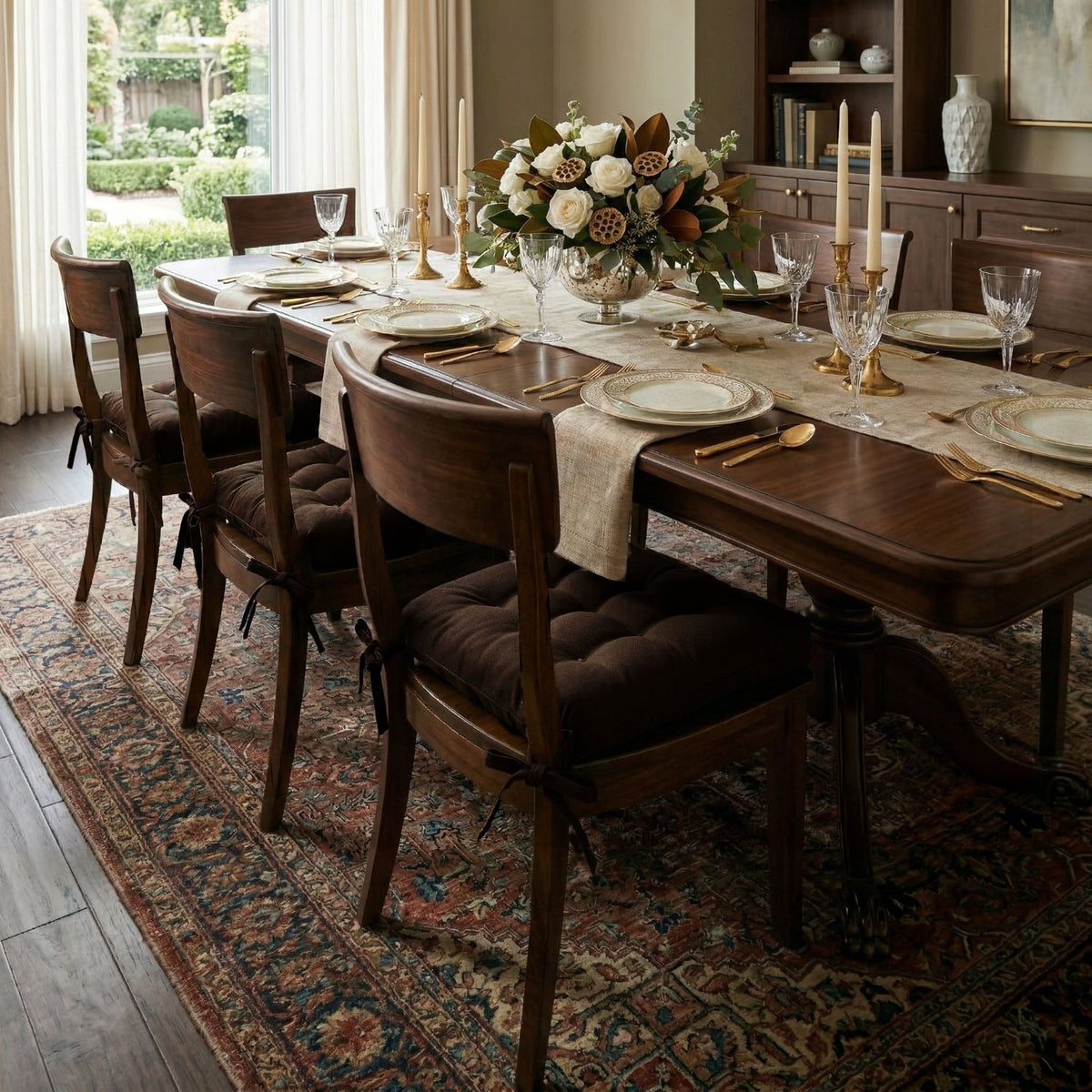 Cotton Duck Brown Solid Color Dining Chair Pads - Made in USA - 100% Cotton - Machine Washable