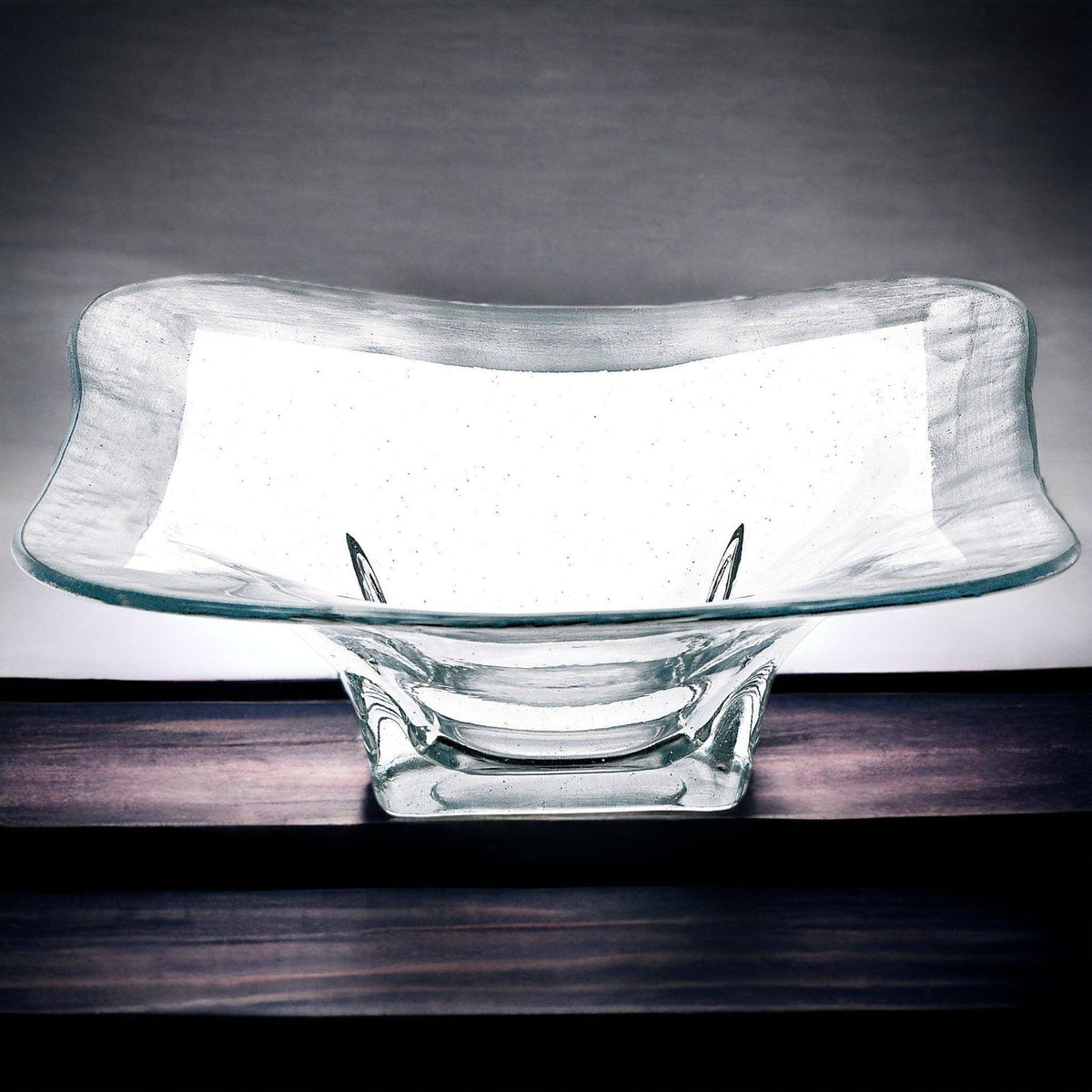 Bol carré en cristal avec motif feuilles d'argent
