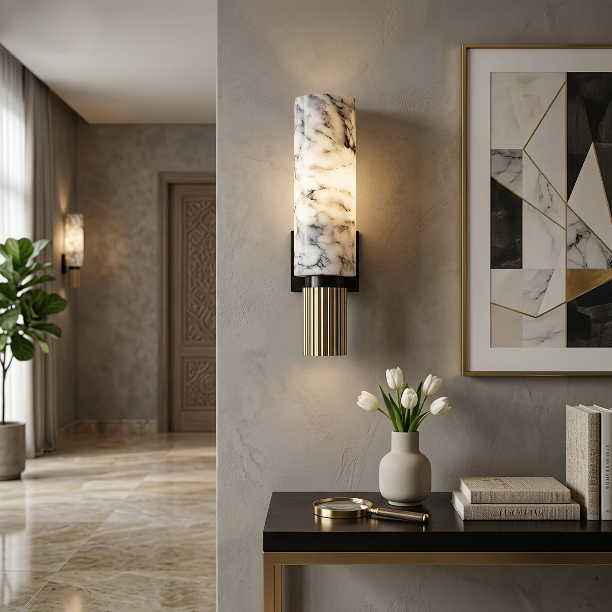 Cylindrical Marble Wall Lamp