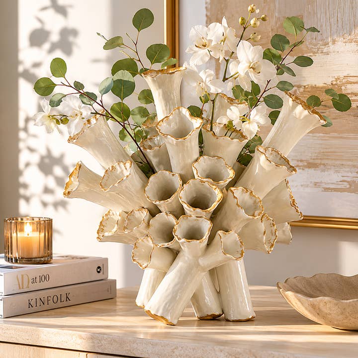 White Ocean Bloom Ceramic Vase