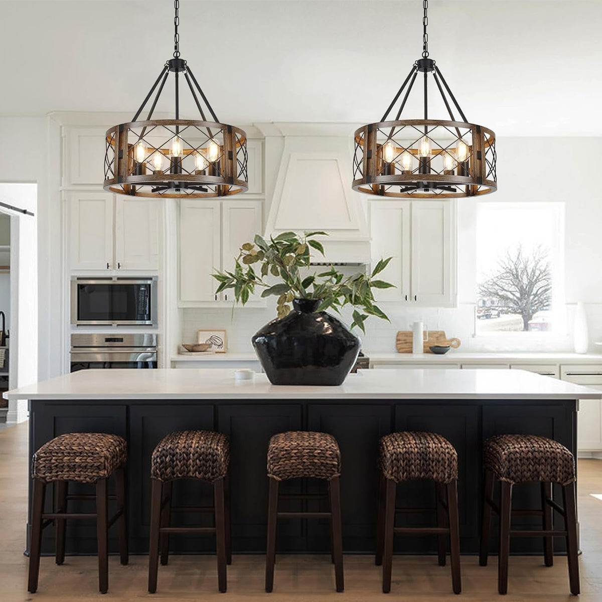 Lustre rond style ferme
