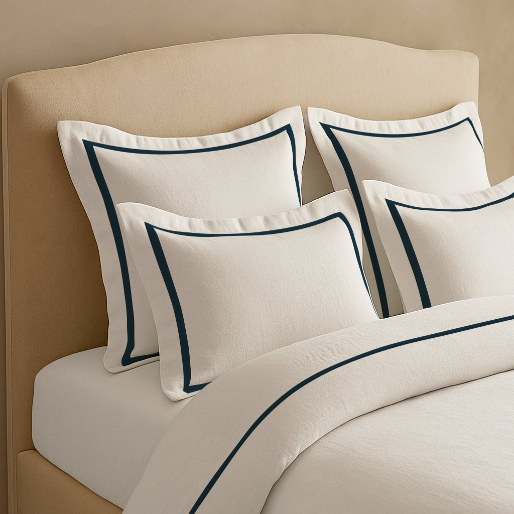 Set copripiumino in lino con bordo a cornice