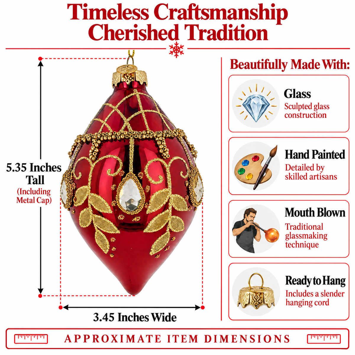 Burgundy Glass Drop Gold Leaf Crystal Christmas Ornament
