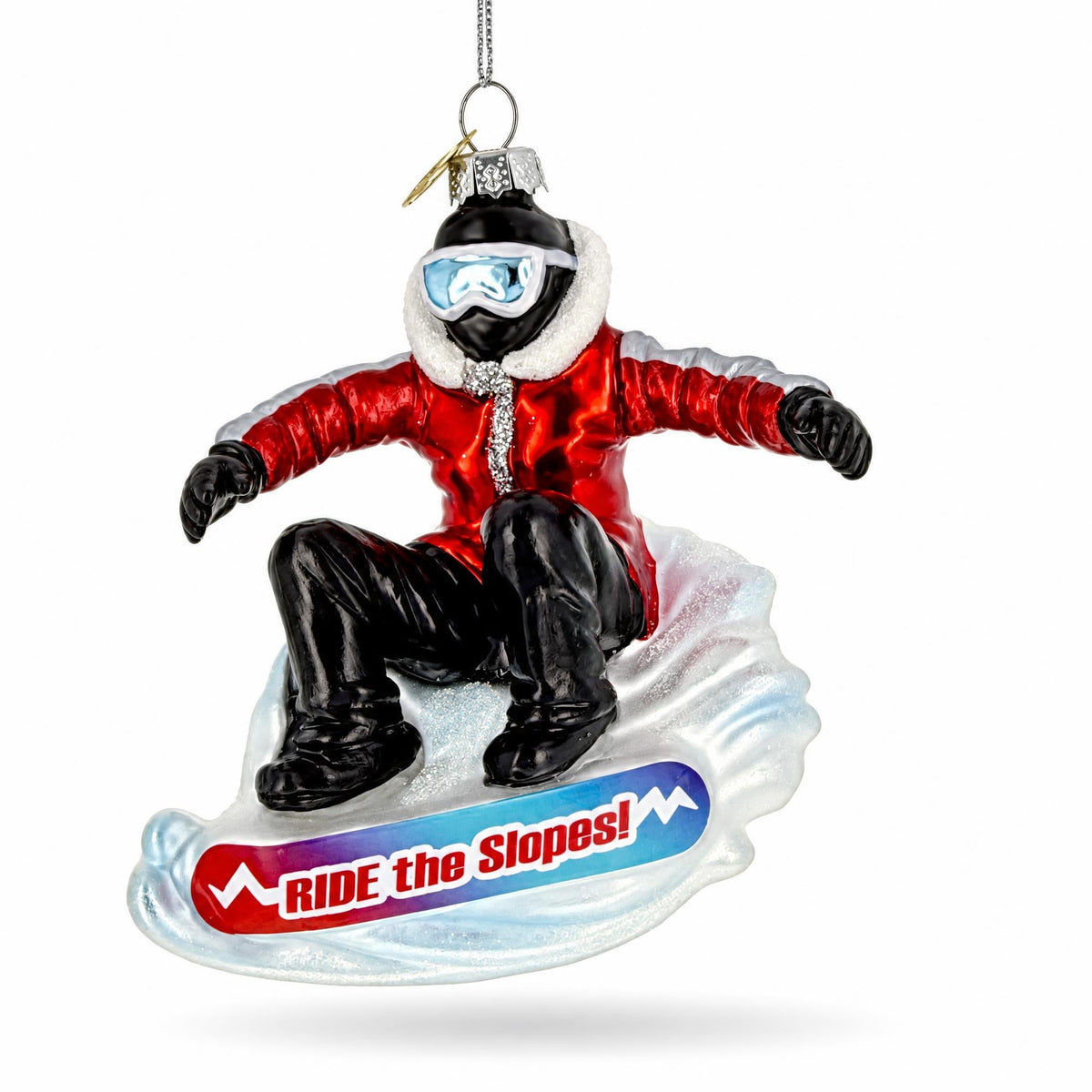 Hit the Slopes Snowboarder Glass Christmas Ornament