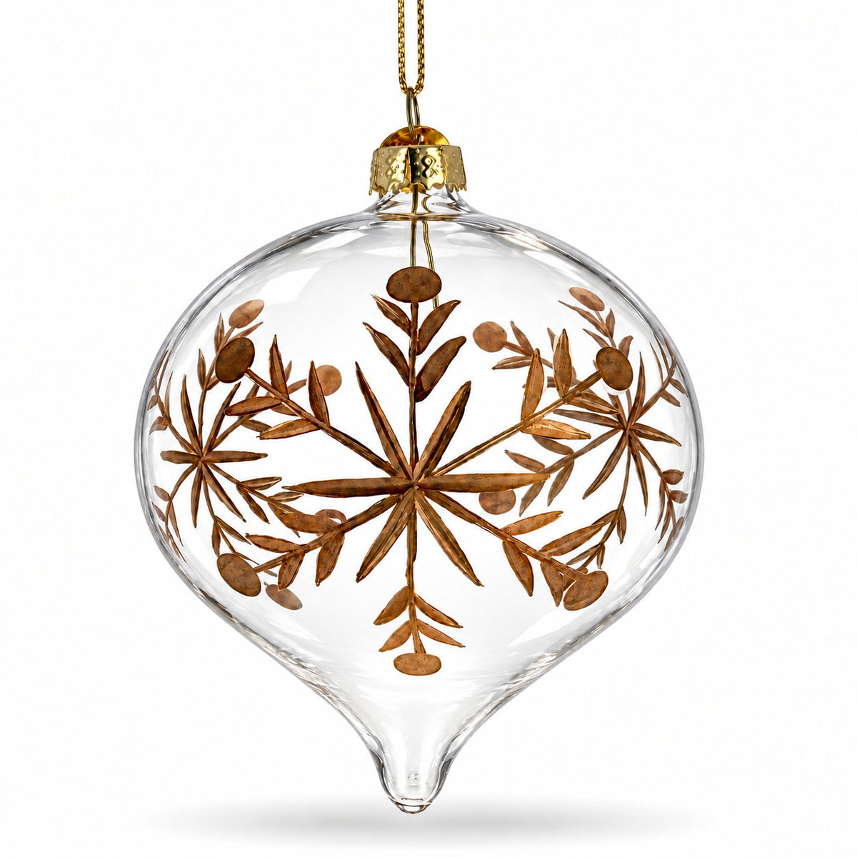 Clear Glass Onion With Gold Floral Design Christmas Ornament