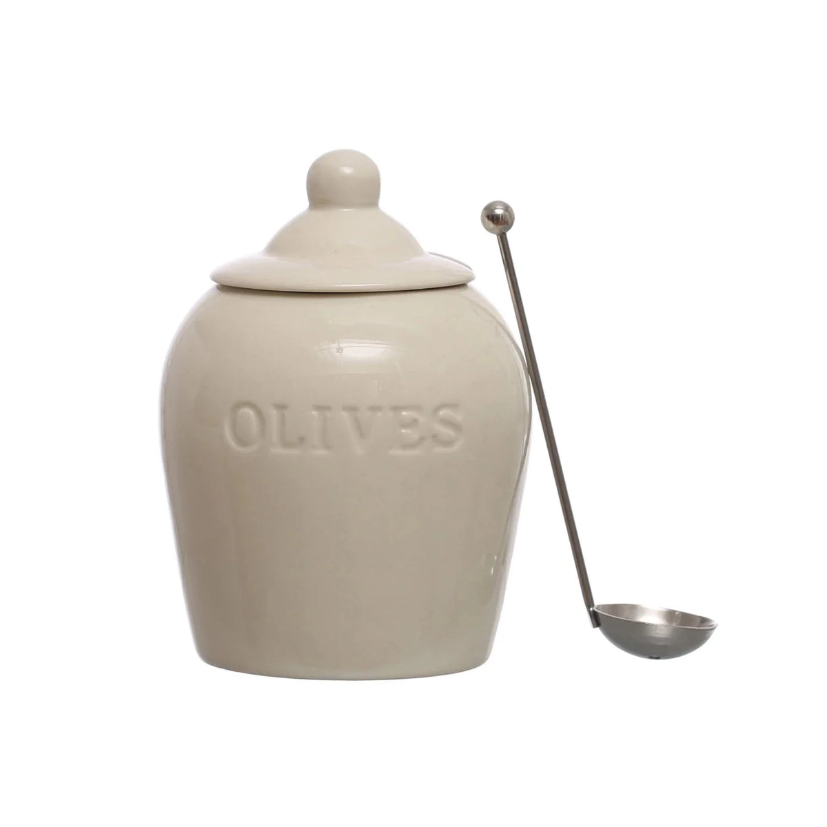 Pots à olives en grès estampé avec cuillère fendue – Lot de 2