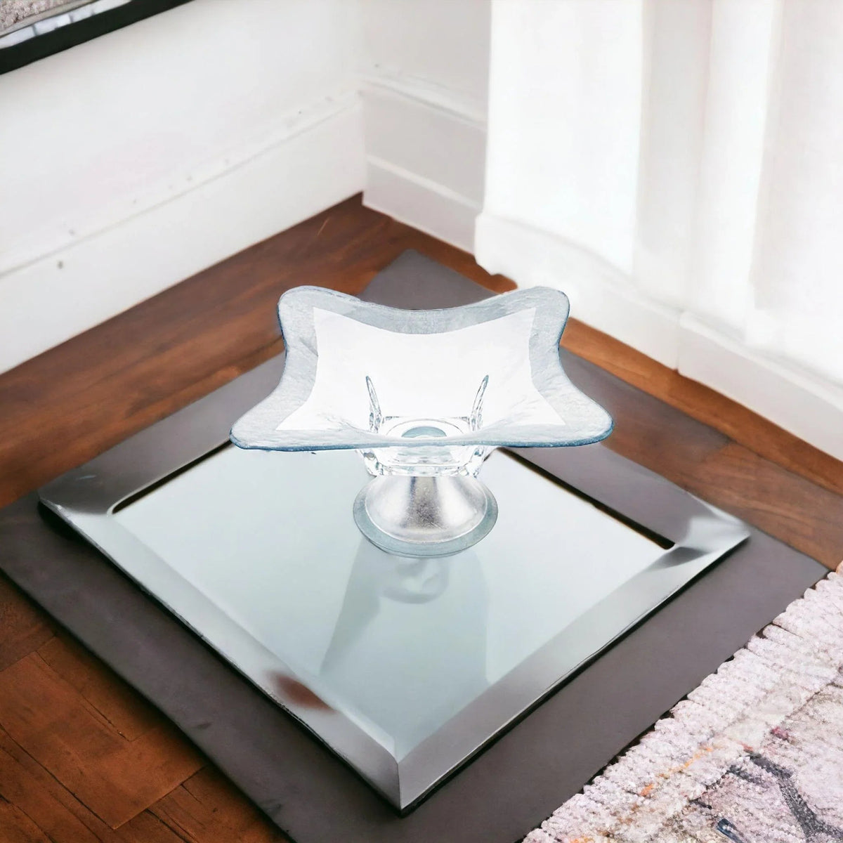 Decorative Pedestal Bowl with Genuine Silver Leaf Pattern