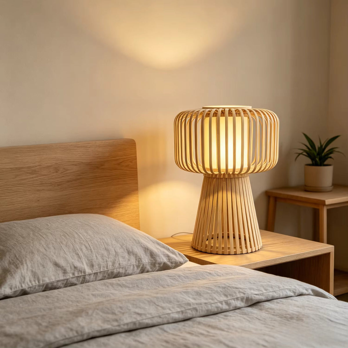 Handcrafted Natural Bamboo Mushroom Table Lamp | Slatted Woven Desk Light