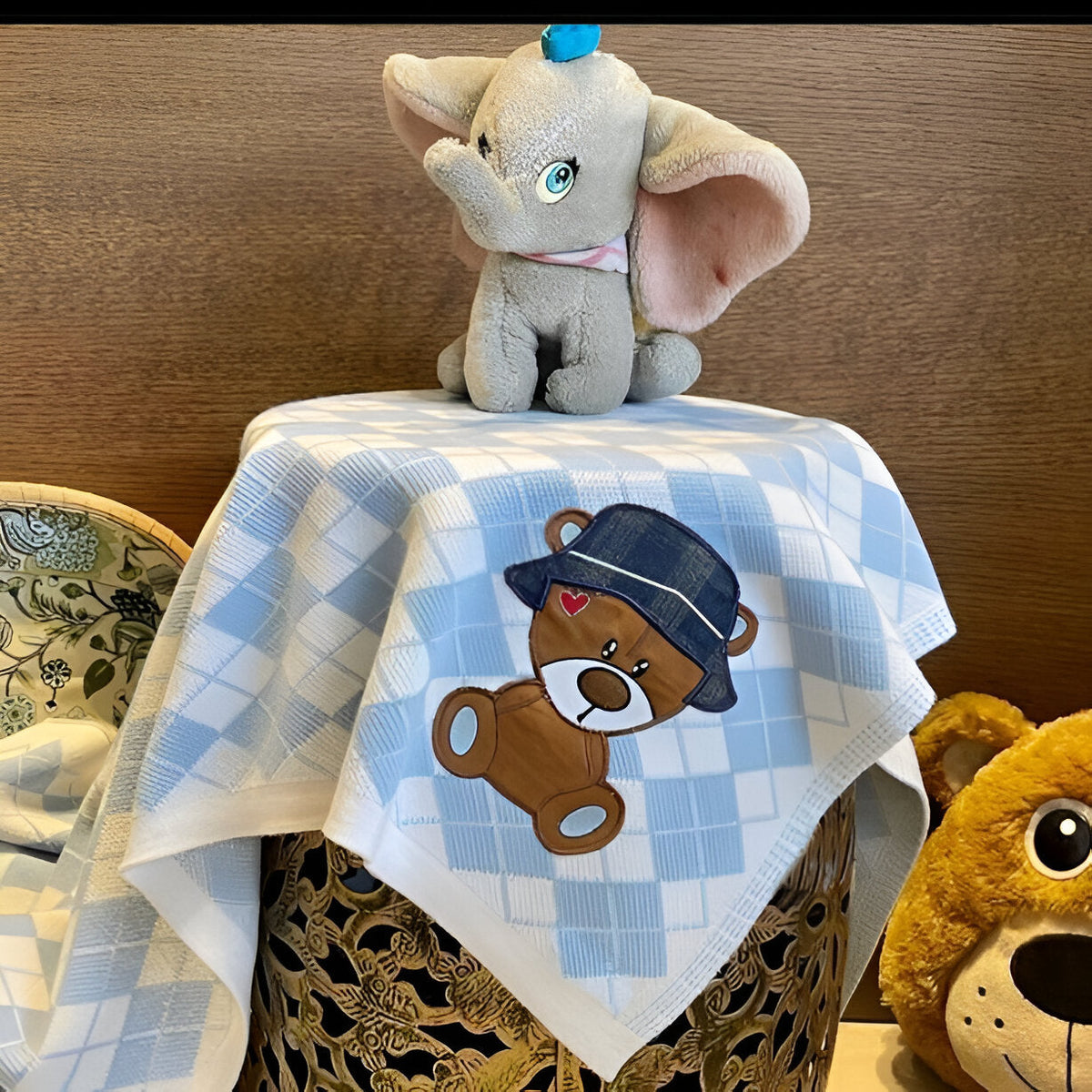Diamond Sky Cap Patch Knitted Cotton Baby Blanket