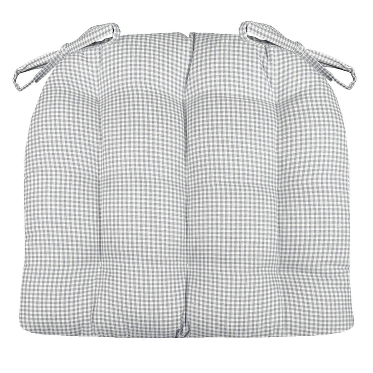 Madrid Grey Gingham Dining Chair Pads - Made in USA - 100% Cotton - Machine Washable
