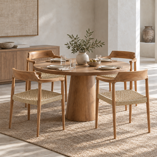 Bridgeford Solid Teak Dining Armchair with Woven Synthetic Seat