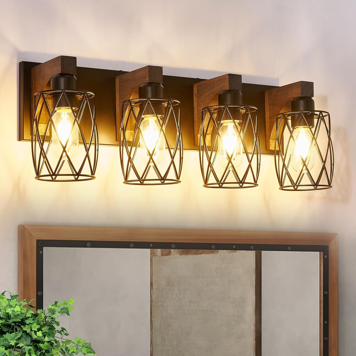 Lampada da bagno a 3 luci in legno