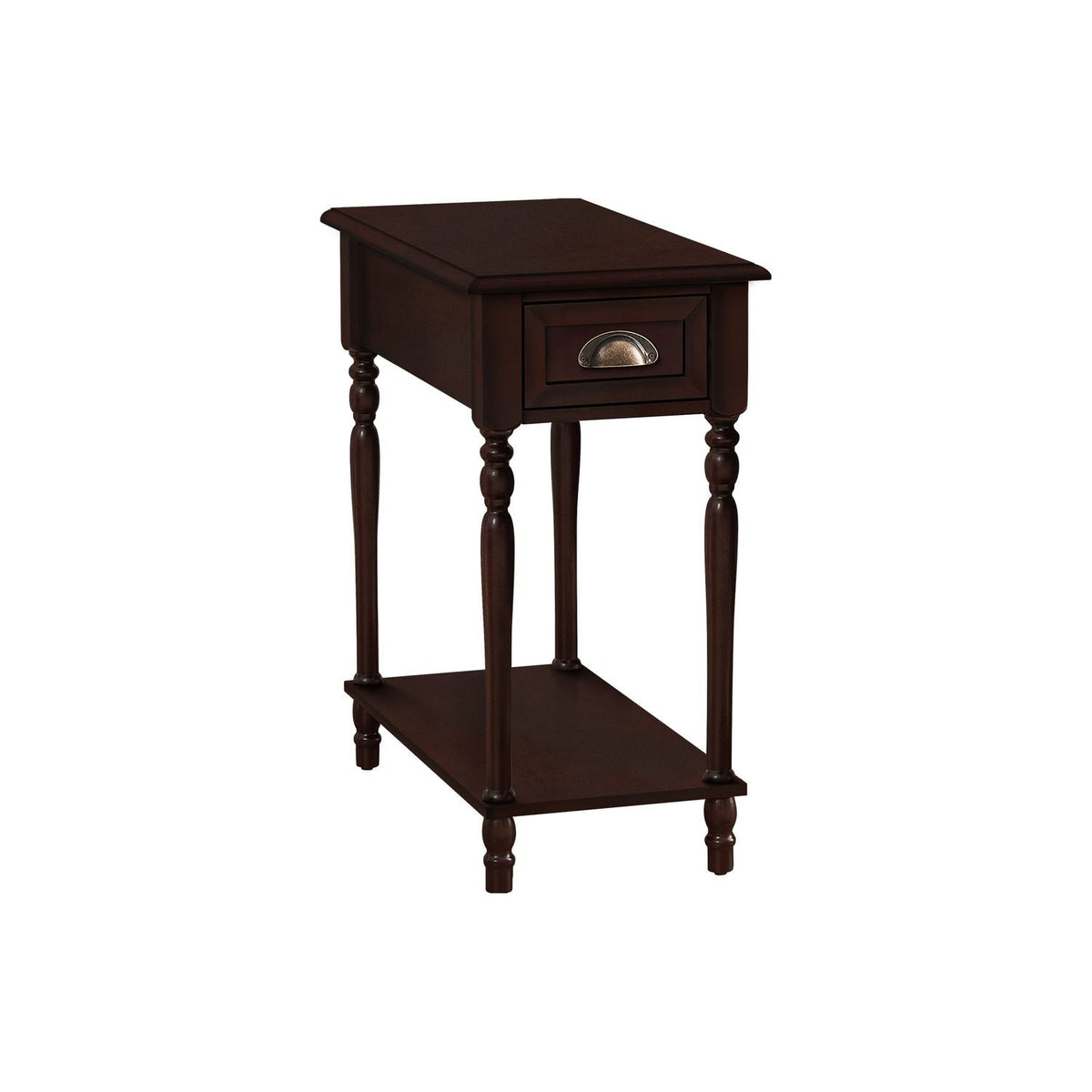 Tavolino d'appoggio, 2 ripiani, cassetto portaoggetti, elegante design tradizionale
