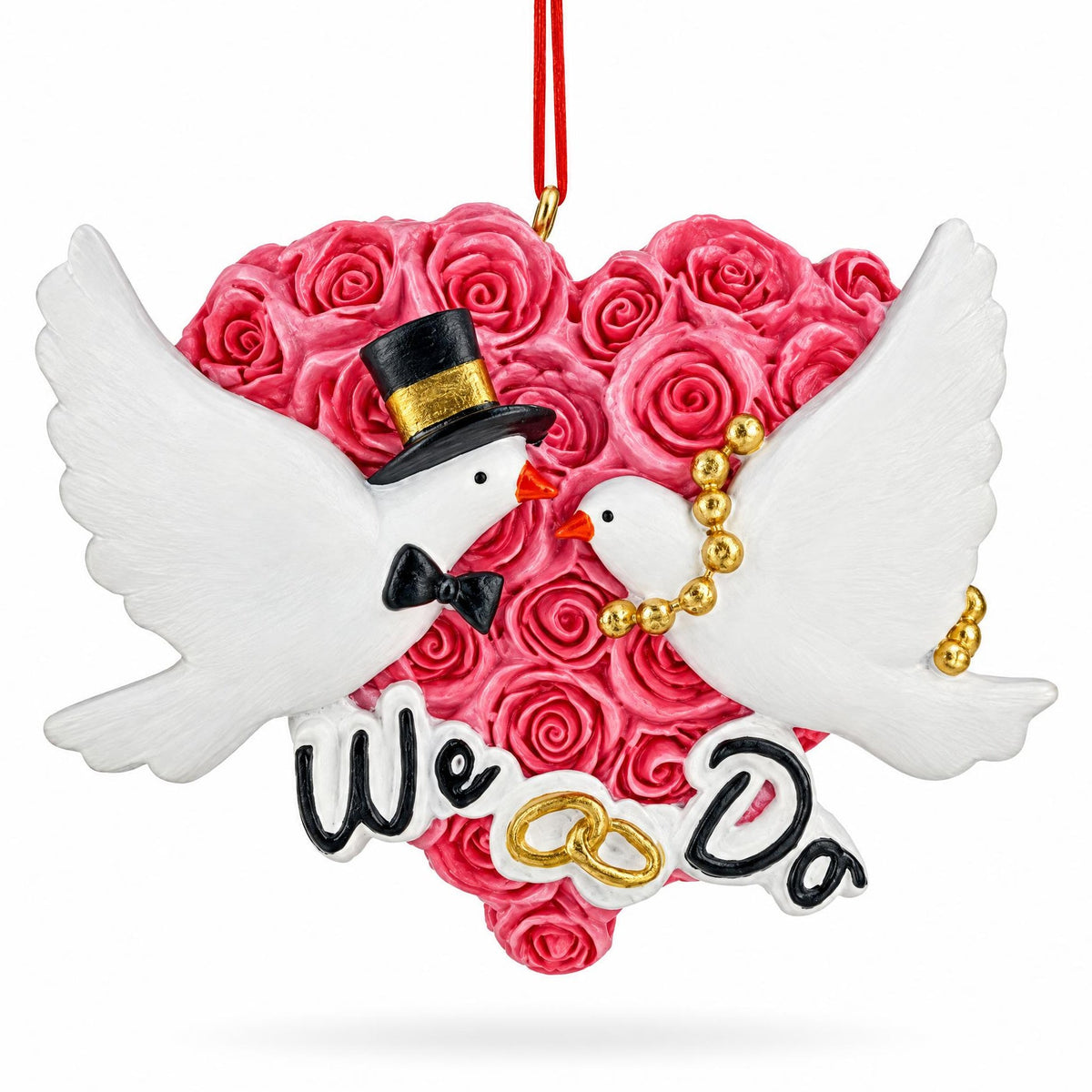 We Do Wedding Doves Bride and Groom Rose Heart Resin Christmas Ornament