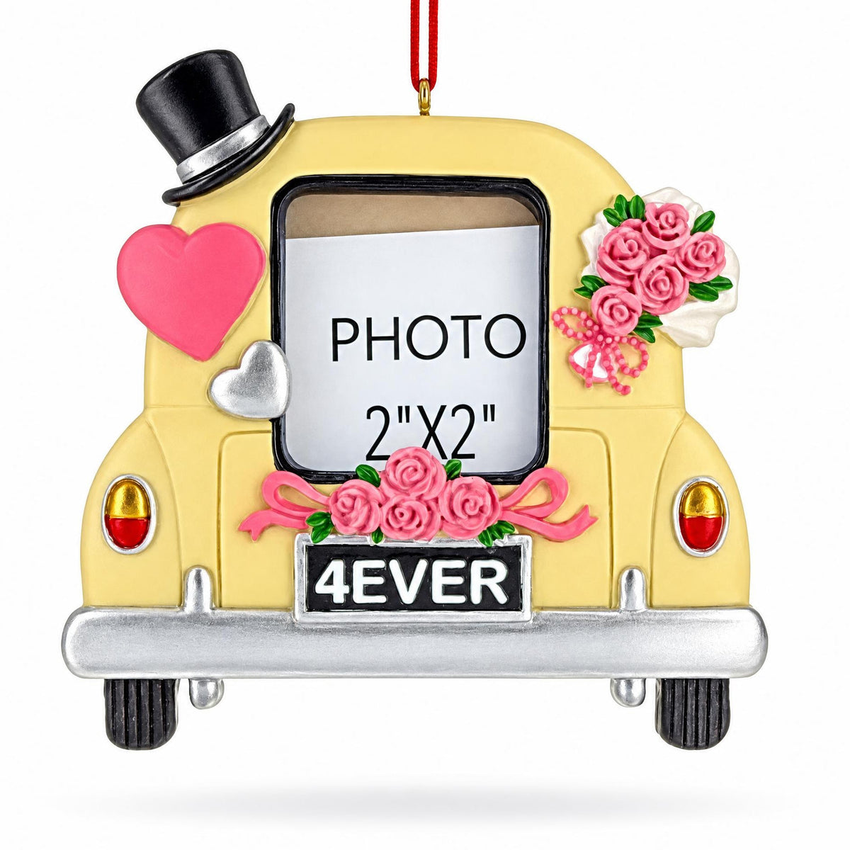 Just Married Wedding Car 2x2 Photo Frame Resin Christmas Ornament