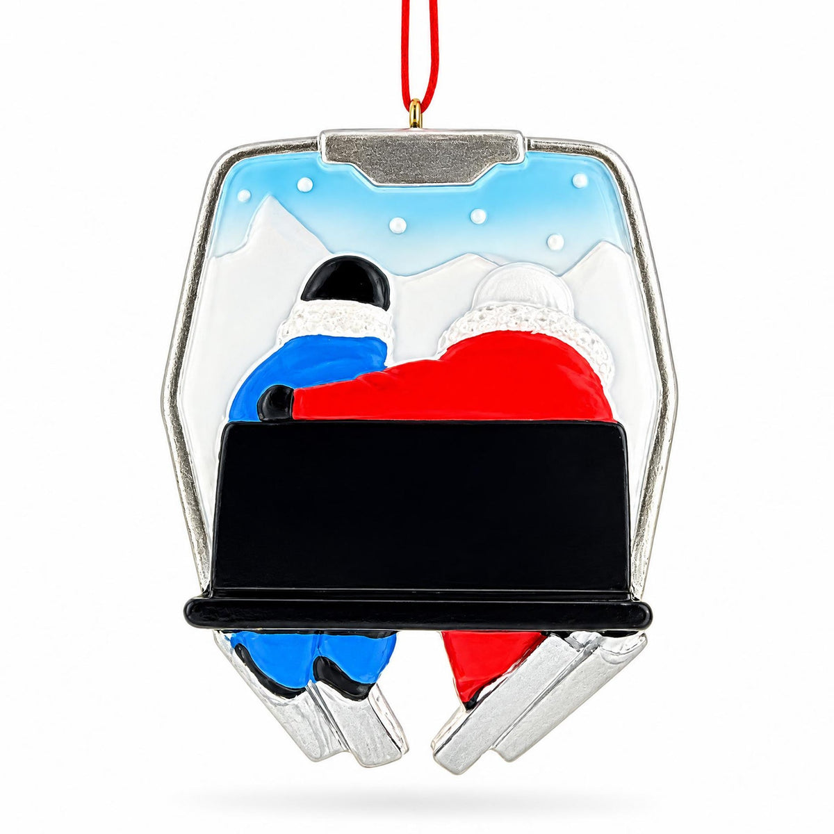 Skiers Couple On Chairlift Resin Christmas Ornament
