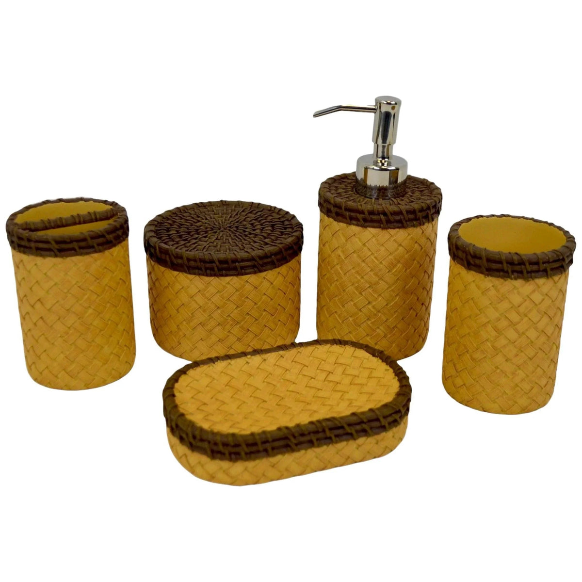 Ensemble de salle de bain beige élégant - Motif tressé beige et marron