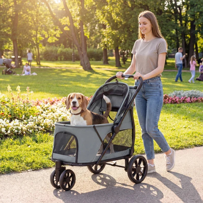 Passeggino per animali a 3 ruote con chiusura rapida a scatto, finestra in rete, cuscino lavabile, per cani di taglia media