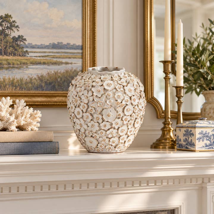 Bouquet De Fleurs White Ceramic Vase Medium
