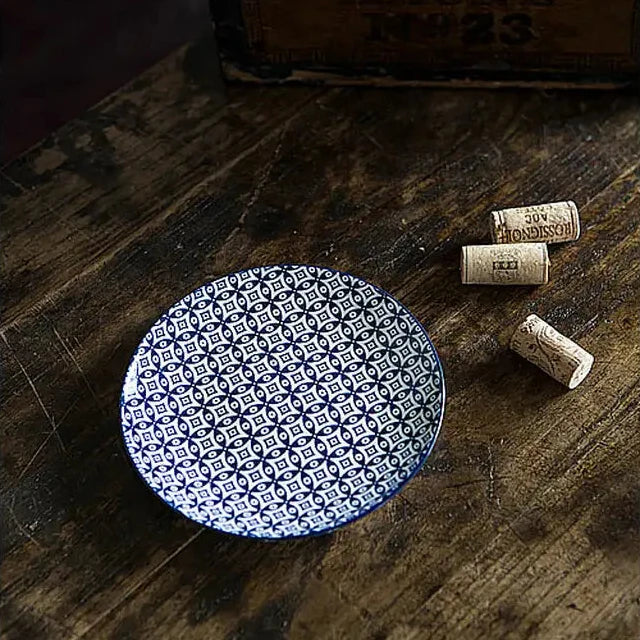 Blue and White Round Plate - I