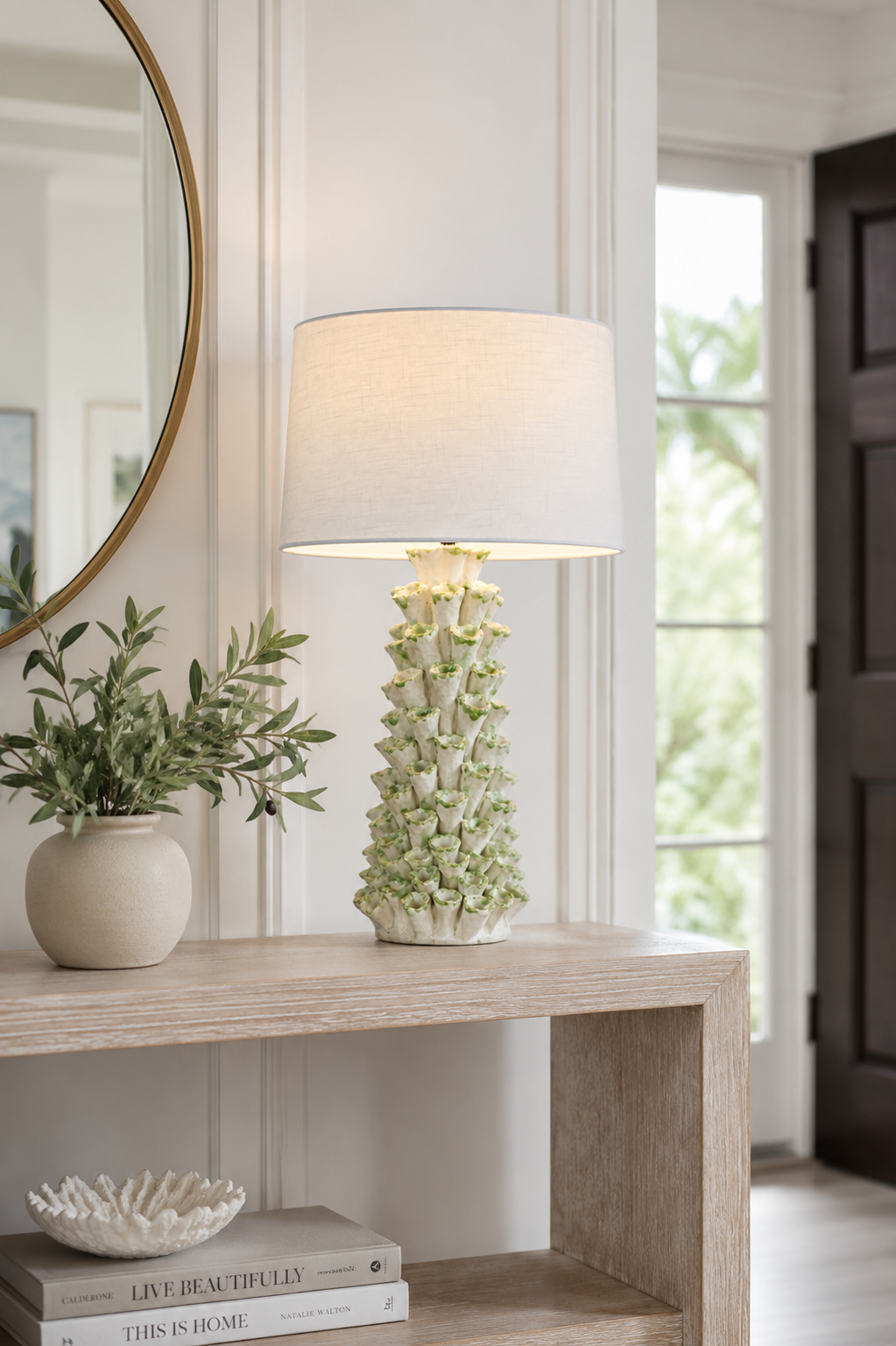 White & Green Coral Ceramic Table Lamp