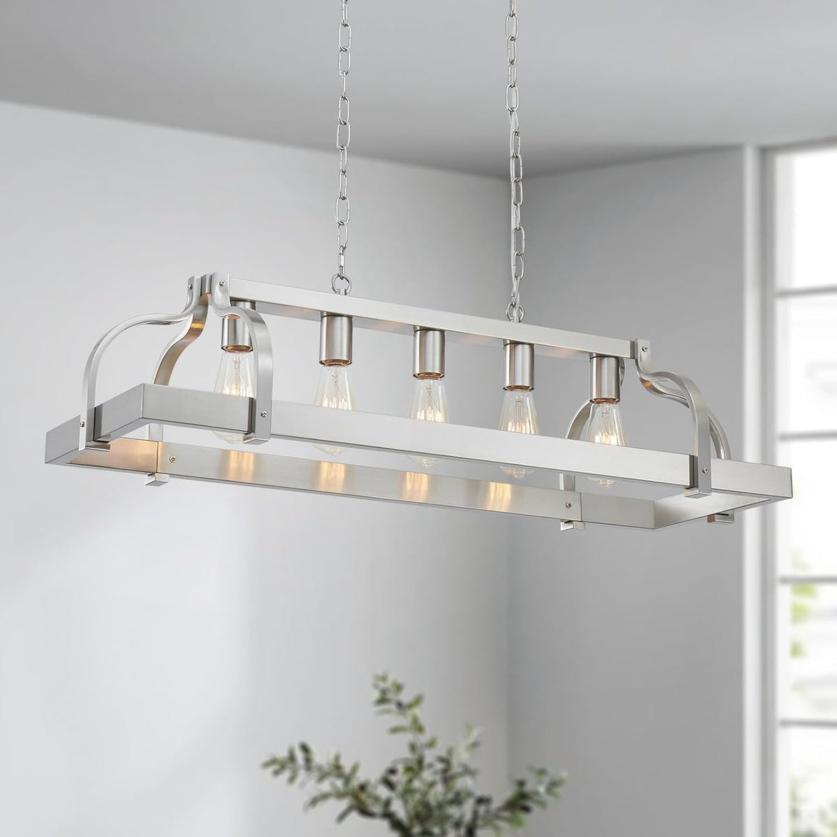 5-Light Metal Linear Chandelier Imitation Wood Grain