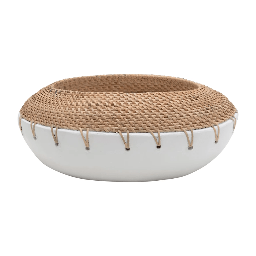Fioriera in terracotta Benton con cuciture in rattan intrecciato a mano