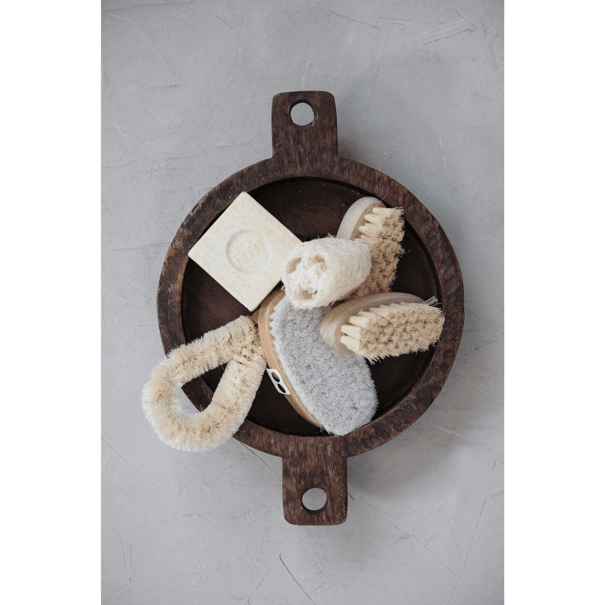 Brosse en loofah avec cordon de suspension en coton, naturel