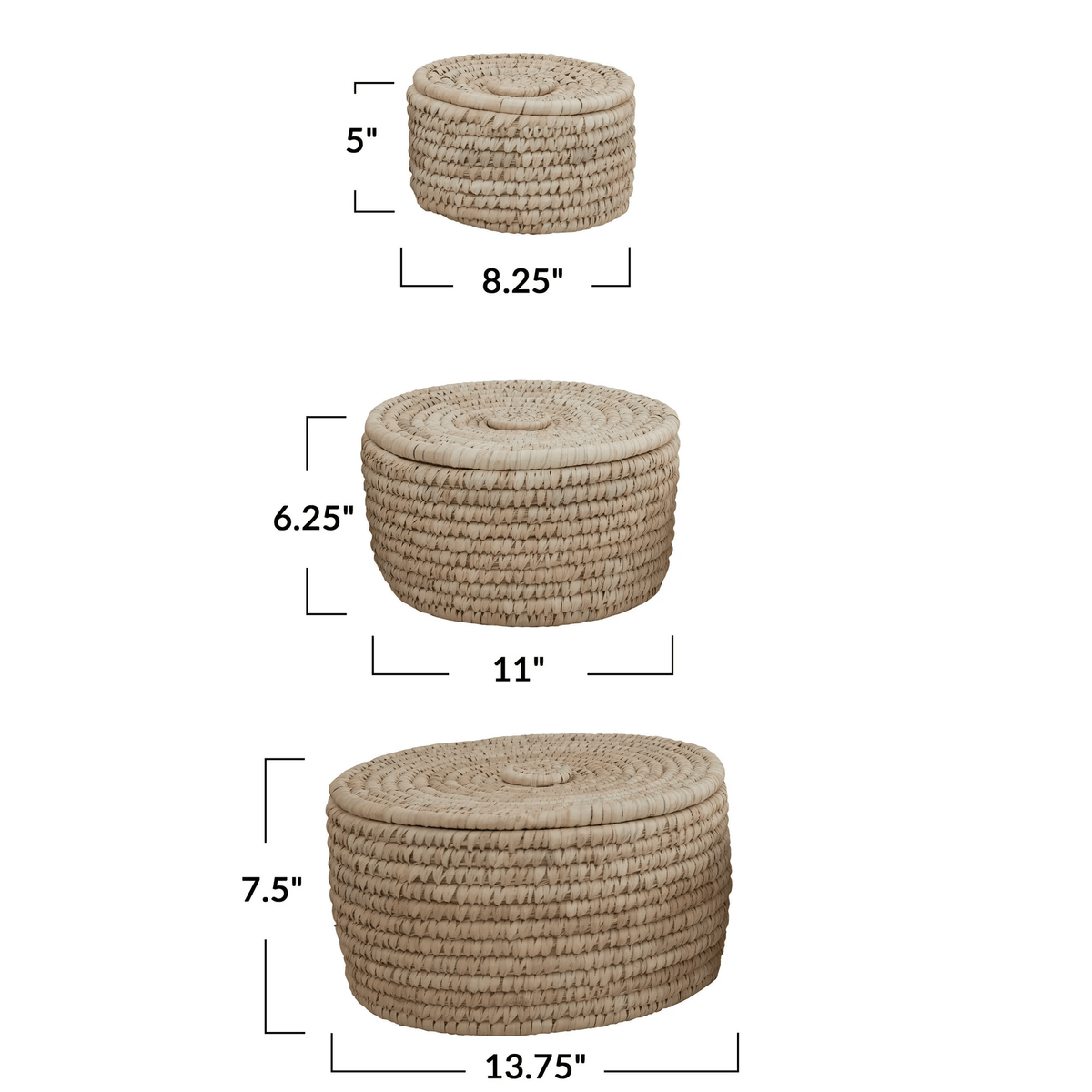 Paniers de rangement tissés à la main avec couvercles, ensemble de 3