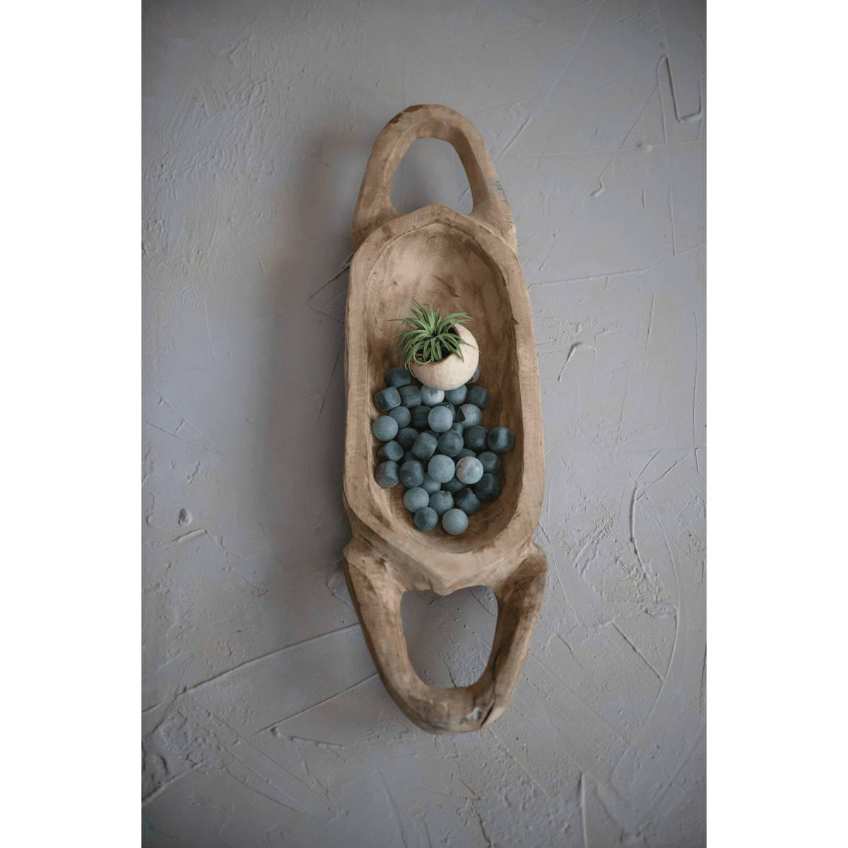 Plateau décoratif en teck sculpté à la main avec poignées
