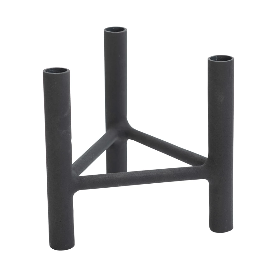 Candelabro a tre posti in metallo testurizzato nero