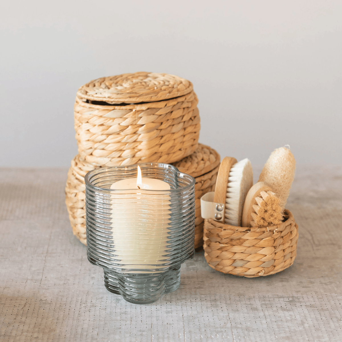 Paniers de rangement en jacinthe d'eau naturelle avec couvercles, ensemble de 3
