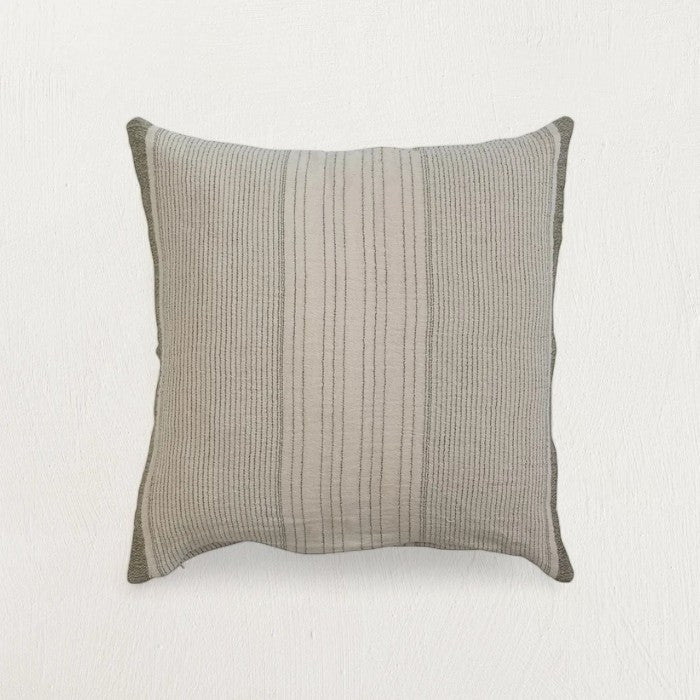Housse de coussin Everett en coton, rayures gris et vert