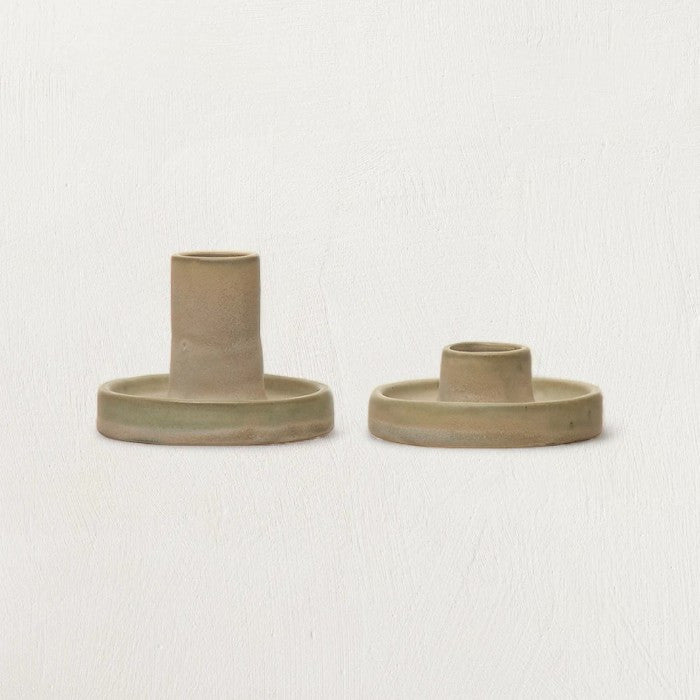 Portacandele conici in gres con smalto reattivo, set da 2