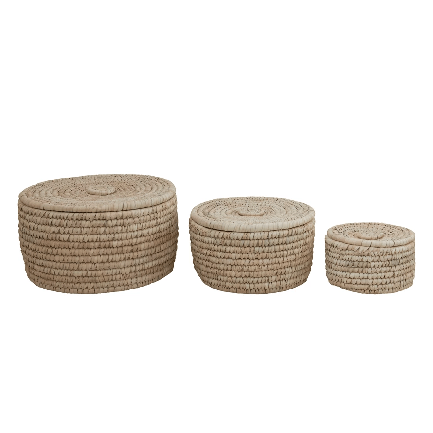 Paniers de rangement tissés à la main avec couvercles, ensemble de 3