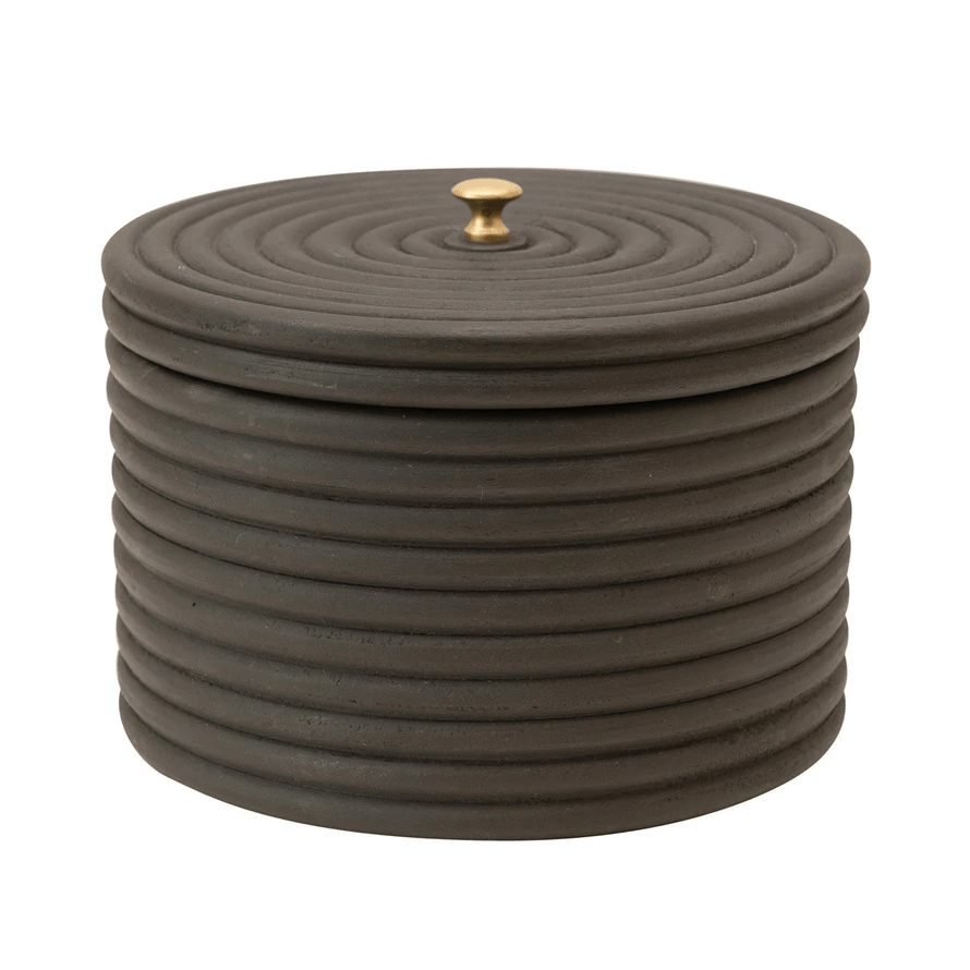 Scatola portaoggetti decorativa in legno di mango intagliato con coperchio