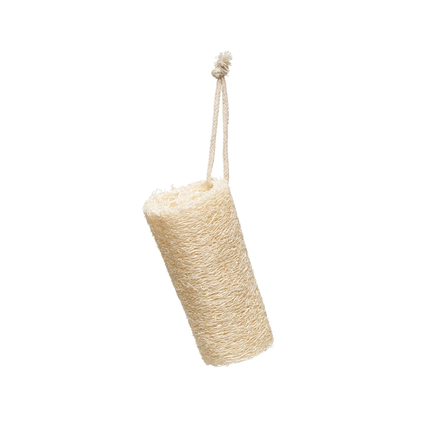 Brosse en loofah avec cordon de suspension en coton, naturel