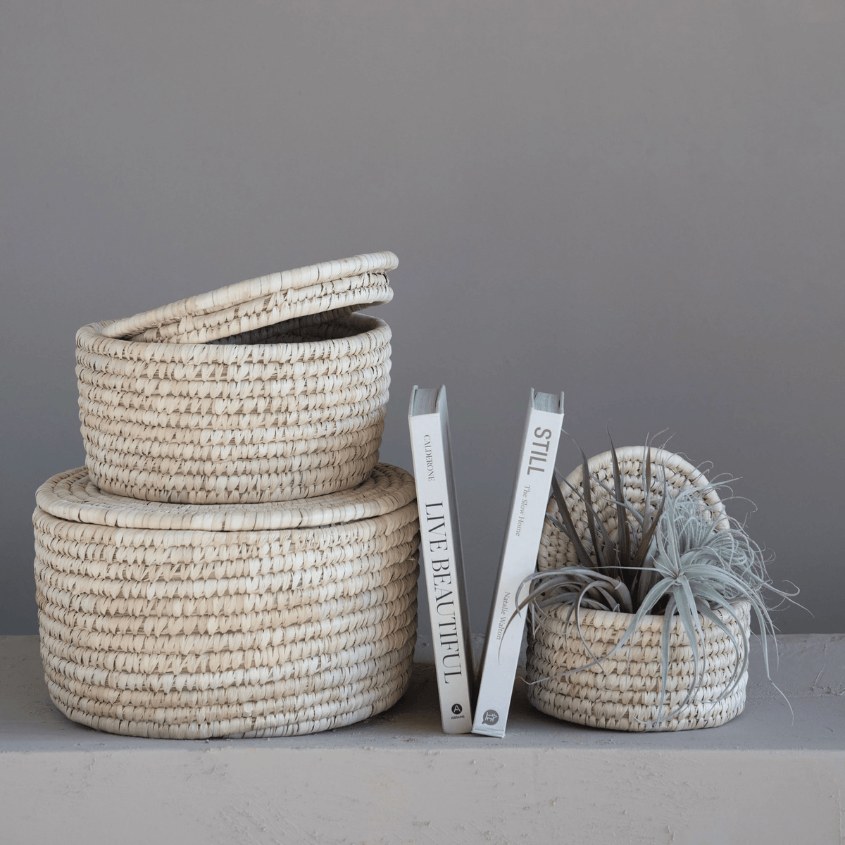 Paniers de rangement tissés à la main avec couvercles, ensemble de 3